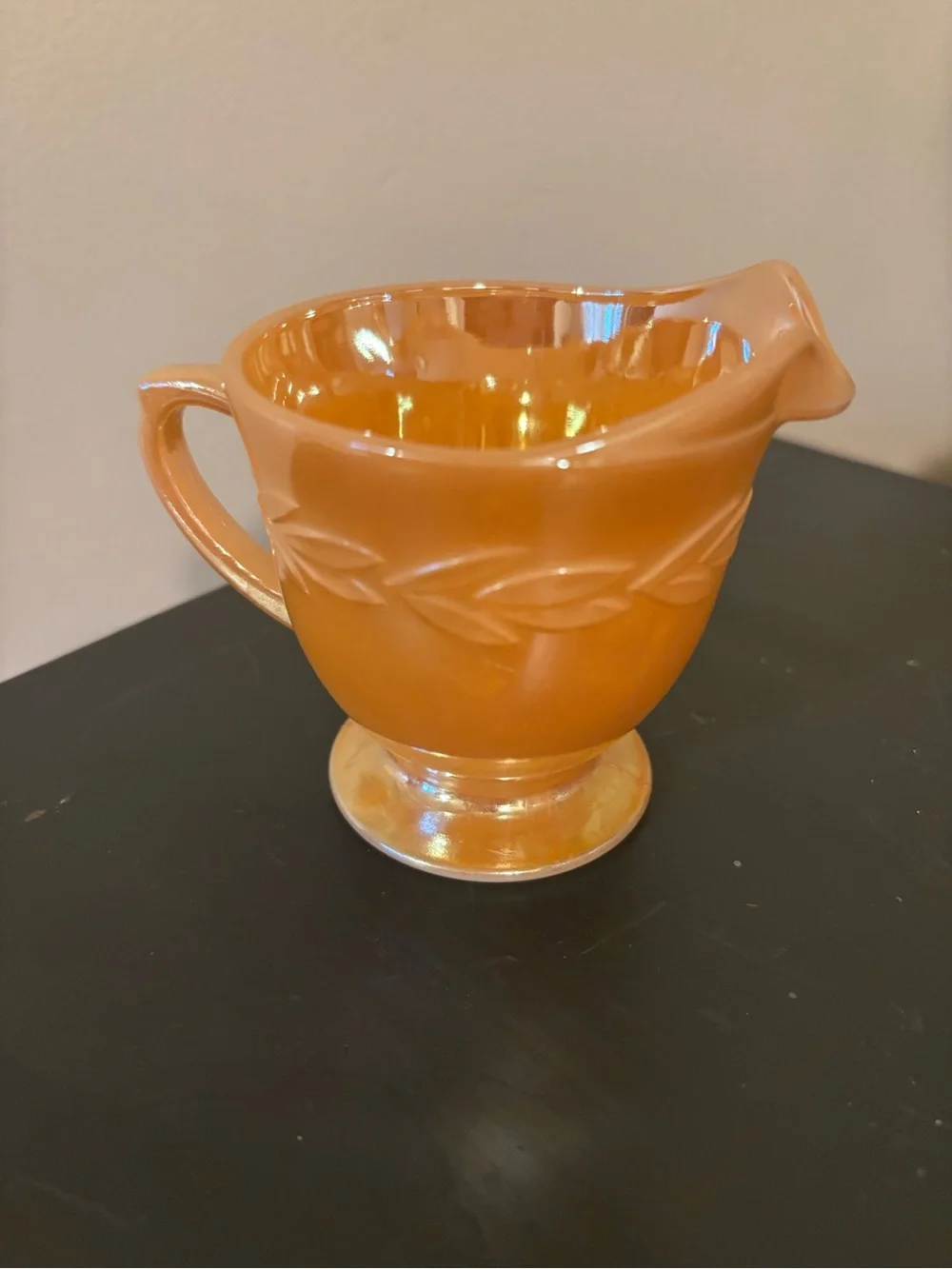 Vintage Fire King Peach Luster Laurel Leaf Creamer & Sugar Bowl Set MCM Glass